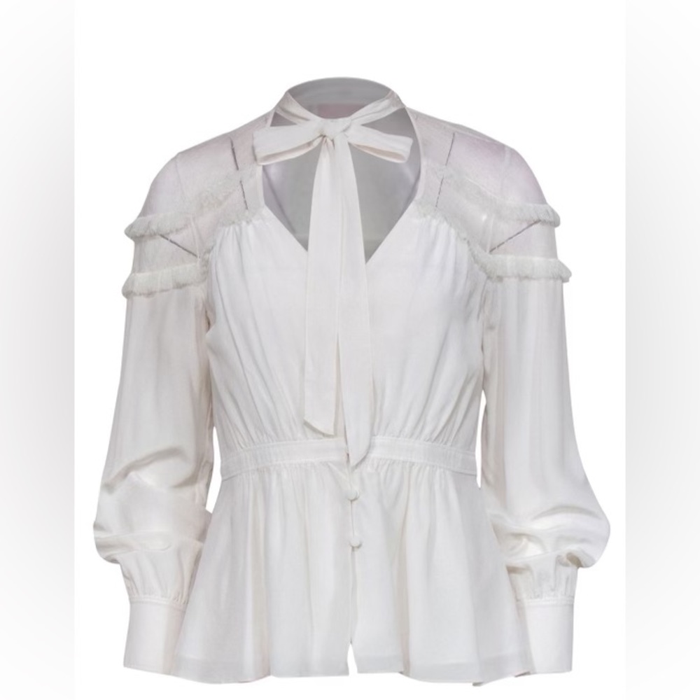 Cinq a Sept Silk Keyhole Ruffled Blouse